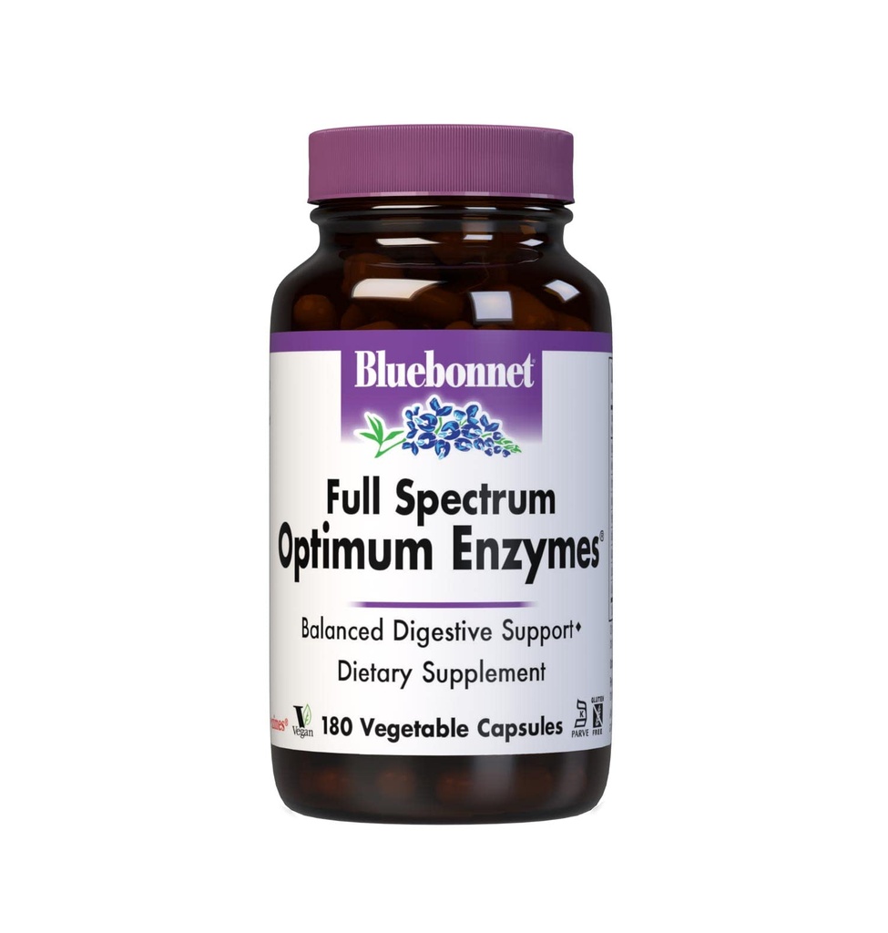 BlueBonnet Full Spectrum Optimum Digestive Enzymes - 9 Plant-based Proteolytical Enzymes - Παπάγια, Bromelain, Amylase Gut Health for Women & Men - Vegan & Gluten-Free - 180 κάψουλες λαχανικών