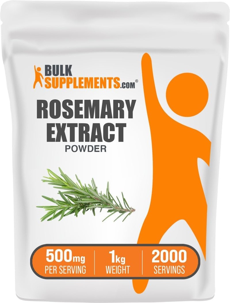 BulkSupplements.com Σκόνη Εκχυλίσματος Ρόζμαρι, από το Δενδρολίβανο - συμπλήρωμα βοτάνων, Χωρίς γλουτένη, 500mg ανά σερβίρισμα, 1kg (2,2 lbs) (πακέτο των 1)