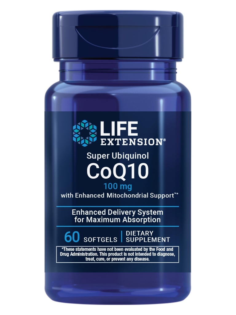 Life Extension Super Ubiquinol CoQ10 gelişmiş Mitochondrial Support, Potent Heart Health & Cellular Energy Production Support, Ultra-absorbable, Gluten-Free, Non-GMO, 100 mg, 60 softgels