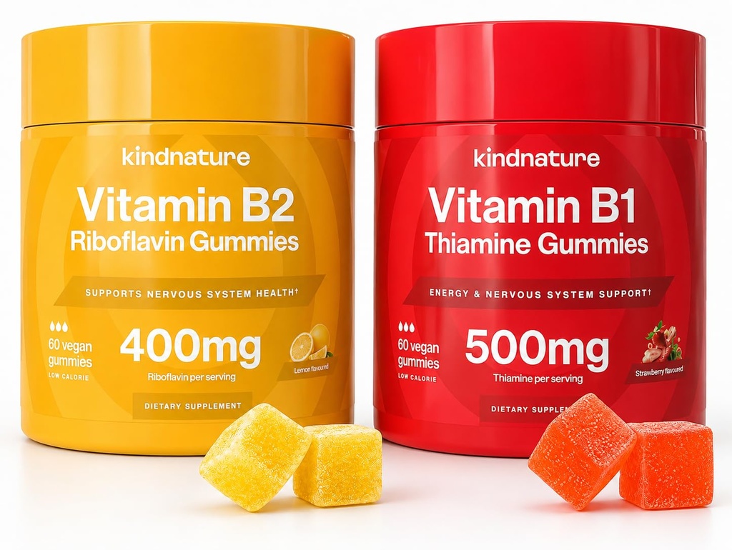 B-Vitamin Boost: B1 Thiamine 500 mg & B2 Riboflavin 400 mg Gummy Duo for Kids & Yetişkinler