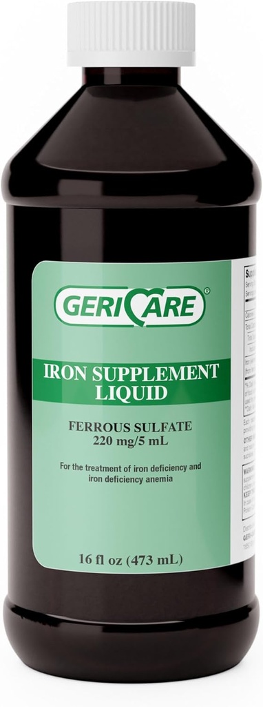 GeriCare 220 Yüksek Potency Liquid Iron Supplement | Yetişkinler için Sıvı Demir | Anemia ve Iron Deficiency | 220 mg of Iron Per 5mL Dose. (Paket 1)