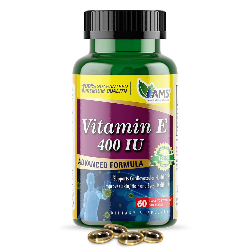Amerika Medic & Science Vitamin E 400 IU (60 Softgels) Diyetsel Supplement Bu Destekler Kalp Sağlığı, Sağlıklı Cilt, Saç, Gözler ve Immune System | Dl-Alpha Tocopheryl Akra Capsules)