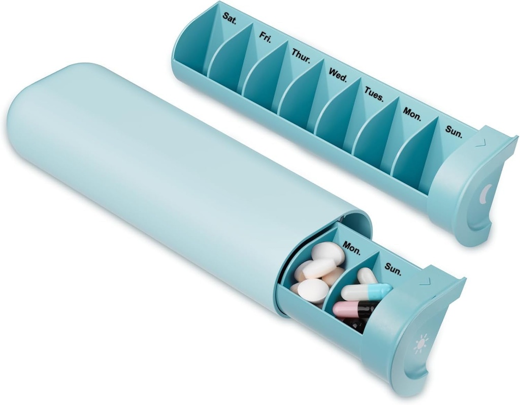 Bir gün Pill Organizer 2 Times, AM PM Pill Box 7 gün, Haftalık Seyahat Pill konteyneri, Vitaminler, Vitaminler, Balık Yağları ve Tamamları (Mavi)