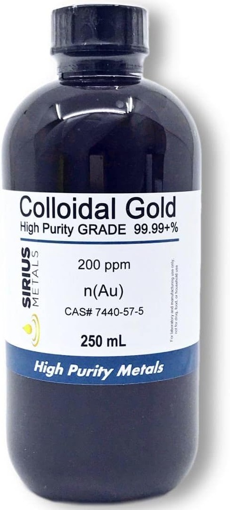Gerçek Colloidal Altın - 200 ppm - 250 mL (8.45 Fl Oz) Clear BPA-Free Plastik Şişe Şişe