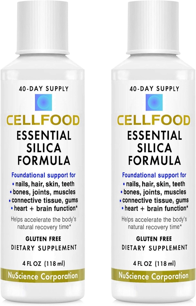 Hücrefood Essential Silica Anti-Aging Formula, 4 fl oz, 2 Pack - Sağlıklı Kemikler, Ortaklar, Saçlar, Skin, Nails, Dişler ve Gums - Absorb'a Kolay - Gluten Free, Thiaminase Free, Non-GMO - 80 Günlük Supplys