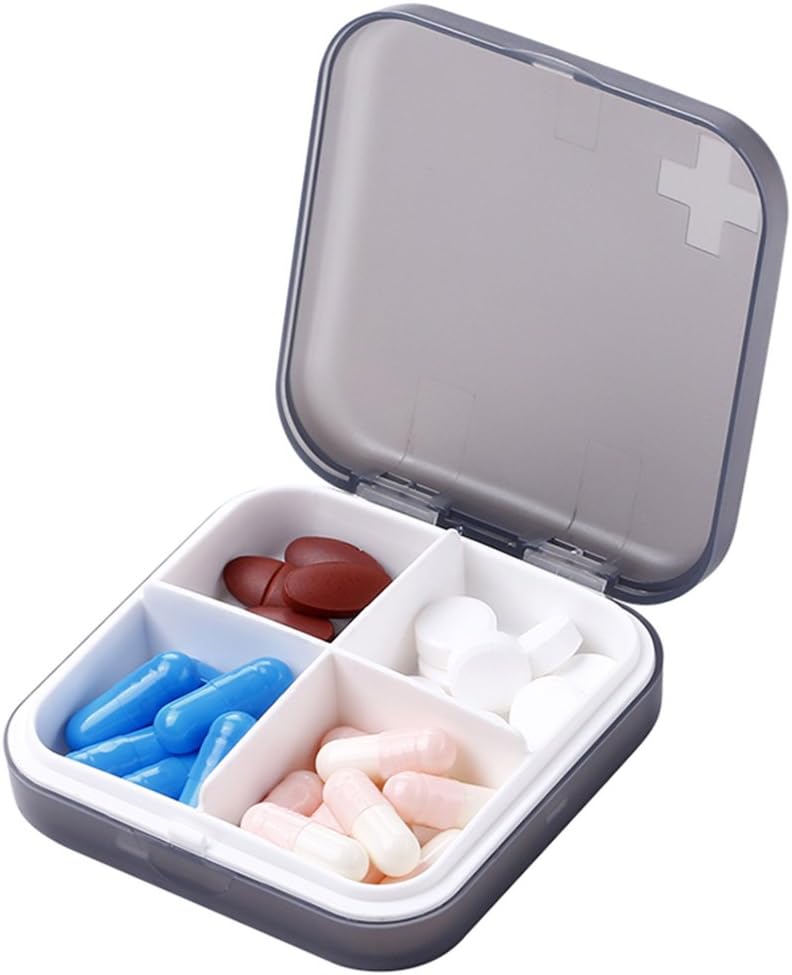 Φορητό Pill Organizer - Slim Pill Box για την τσάντα ή τα ταξίδια, Compact Pill Υπόθεση (4 διαμέρισμα, Gray)