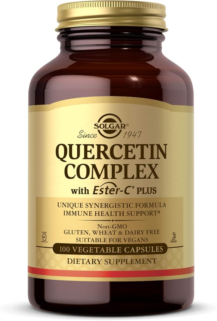 Solgar Quercetin Complex με EsterC Plus κάψουλες λαχανικών Υποστηρίζει ανοσοκατασταλτική υγεία Αντιοξειδωτικό Απαλό στο στομάχι Βιταμίνη C NonGMO Χωρίς γλουτένη Vegan 50 μερίδες, Τυπική συσκευασία, 100 μέτρα