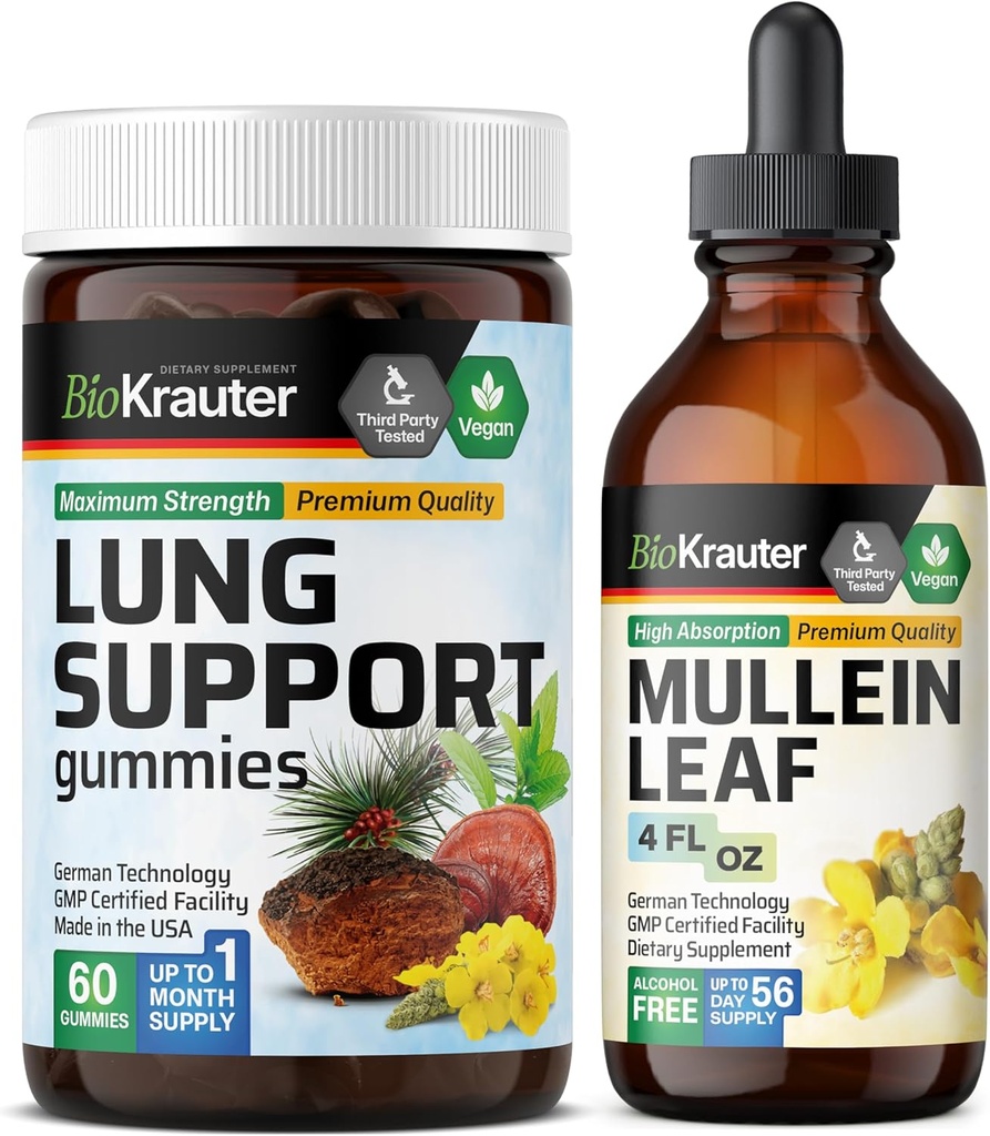 BIO KRAUTER Lung Destek 60 Gummies & Mullein Tincture 4 Fl. Oz.