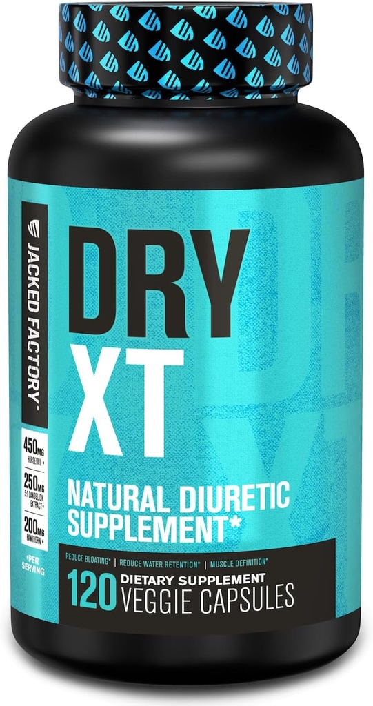 Jacked Factory Kuru-XT Diuretic Water Pills - Doğal Tamam | Su Retention & Bloating | Dandelion Root Extract, Pyum, 7 Daha Güçlü Malzemeler - 120 Veggie Capsules