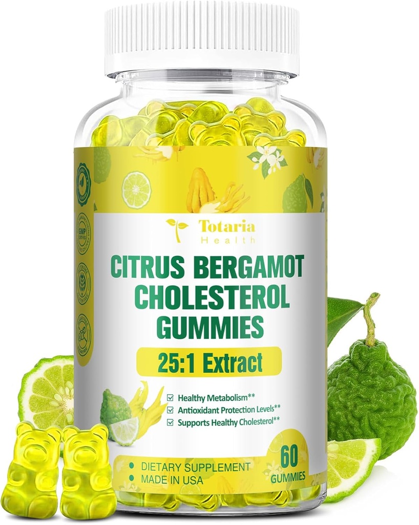 Şeker Free Citrus Bergamot Gummies for Health Cholesterol - All Natural Supplements 25:1 Extract from Italian Bergamot Supplement for High Cholesterol Support Health Anti-Aging Sugar-Free Vegan