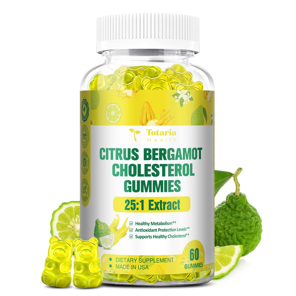 Şeker Free Citrus Bergamot Gummies for Health Cholesterol - All Natural Supplements 25:1 Extract from Italian Bergamot Supplement for High Cholesterol Support Health Anti-Aging Sugar-Free Vegan