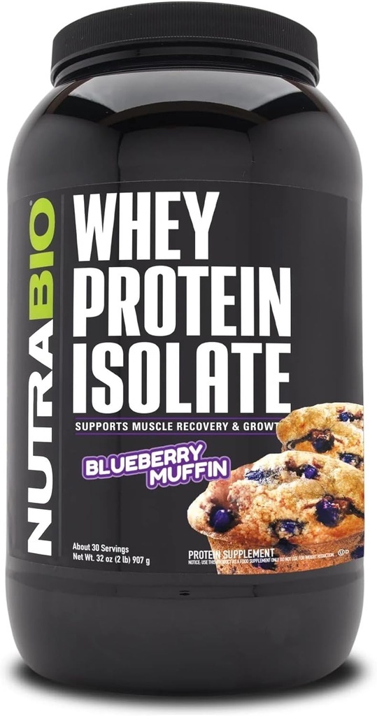 NutraBio 100% Whey proteini, Protein Tozu, Tamamlanan 25g Protein, Non-GMO, Soy & Gluten Free, Low Carb, Low Calorie Whey Protein Toz, Blueberry Muffin, 2 Lbs