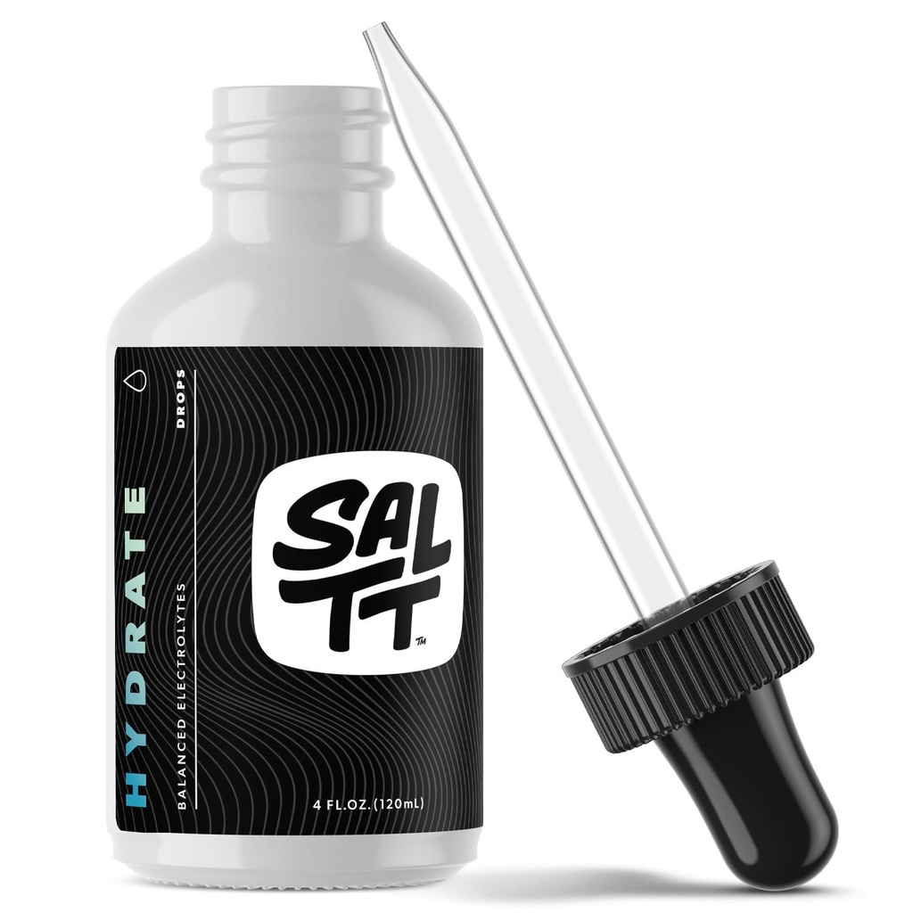 SALTT - Hydrate (4 oz) - Electrolytes Drops - Energy Boost - Sodium, Potassium, Magnesium, Zinc, Copper - Unflavored - Ultra Low Carb - Zero Sugar, Vegan, Gluten Free, Non GMO - By Keto Chow