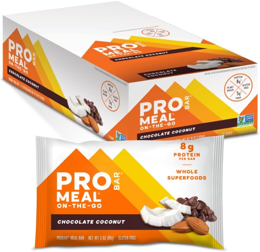 PROBAR - MEAL Bar, Σοκολάτα Coconut, Μη ΓΤΟ, Χωρίς γλουτένη, Υγιεινή, με βάση τα φυτά, ολόκληρα συστατικά τροφίμων, Φυσική ενέργεια (12 κόμη)