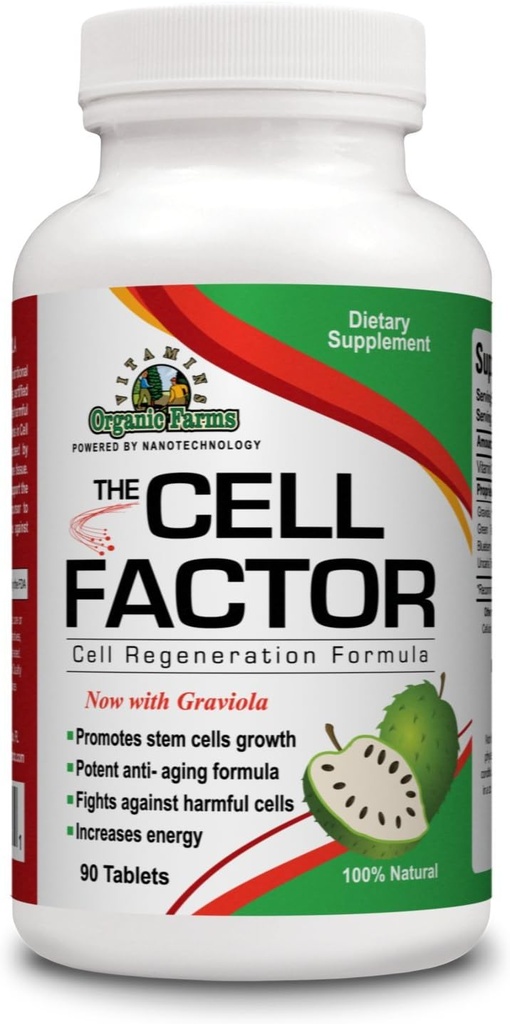 Organic Farms Vitamins Cell Factor Graviola - Cell Regeneration Formula - 100% Natural - Dietary Supplement