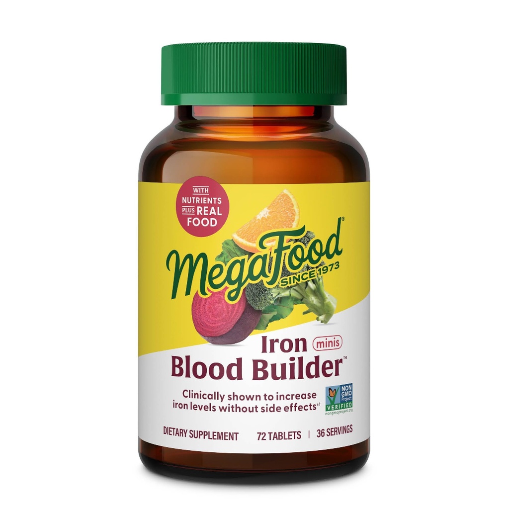 MegaFood Blood Builder Iron Supplement for Women & Men - Demir Seviyeleri Side Etkileri olmadan - Harigue - B12, Folic Asit & Vitamin C - Vegan - 72 Mini Tablet (36 Hizmet)