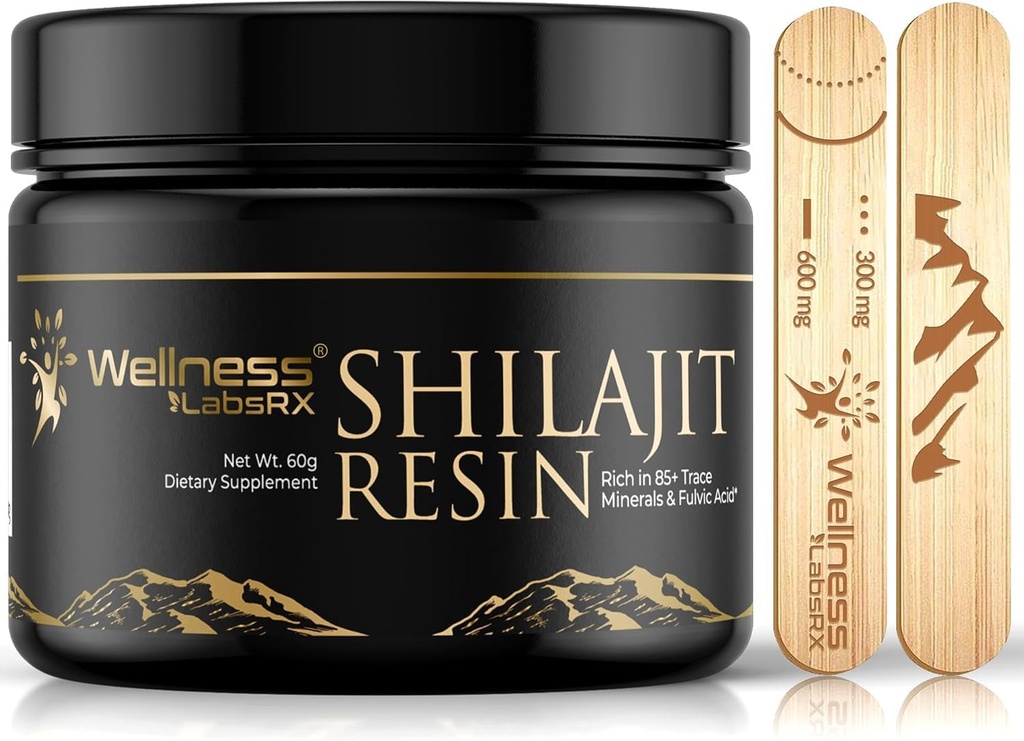 Shilajit Resin with Fulvic Acid and Trace Minerals - Χρυσός βαθμός καθαρός Ιμαλαΐας Shilajit για άνδρες - Chilajit από Gilgit Συσκευασμένο με 85+ Ορυκτά, Μεταβολισμός και Ανοσοποιητική Υποστήριξη - 60g