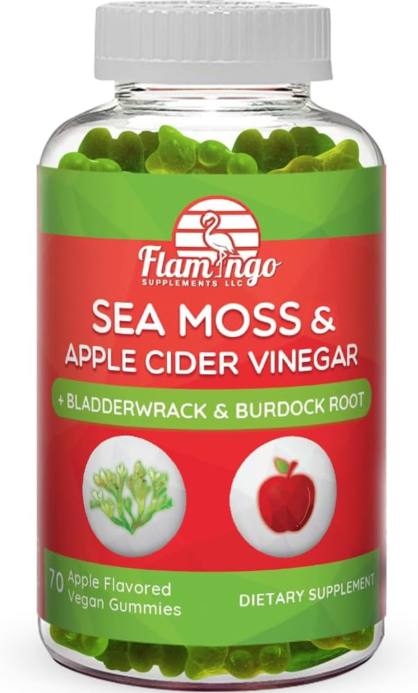 Sea Moss Gummies with Apple Cider Vinegar, Bladderwrack, and Burdock Root Organic- Sea Moss Gummies for Adults and Kids- Vegan, Organic, Irish Seamoss and ACV – 70 Ct
