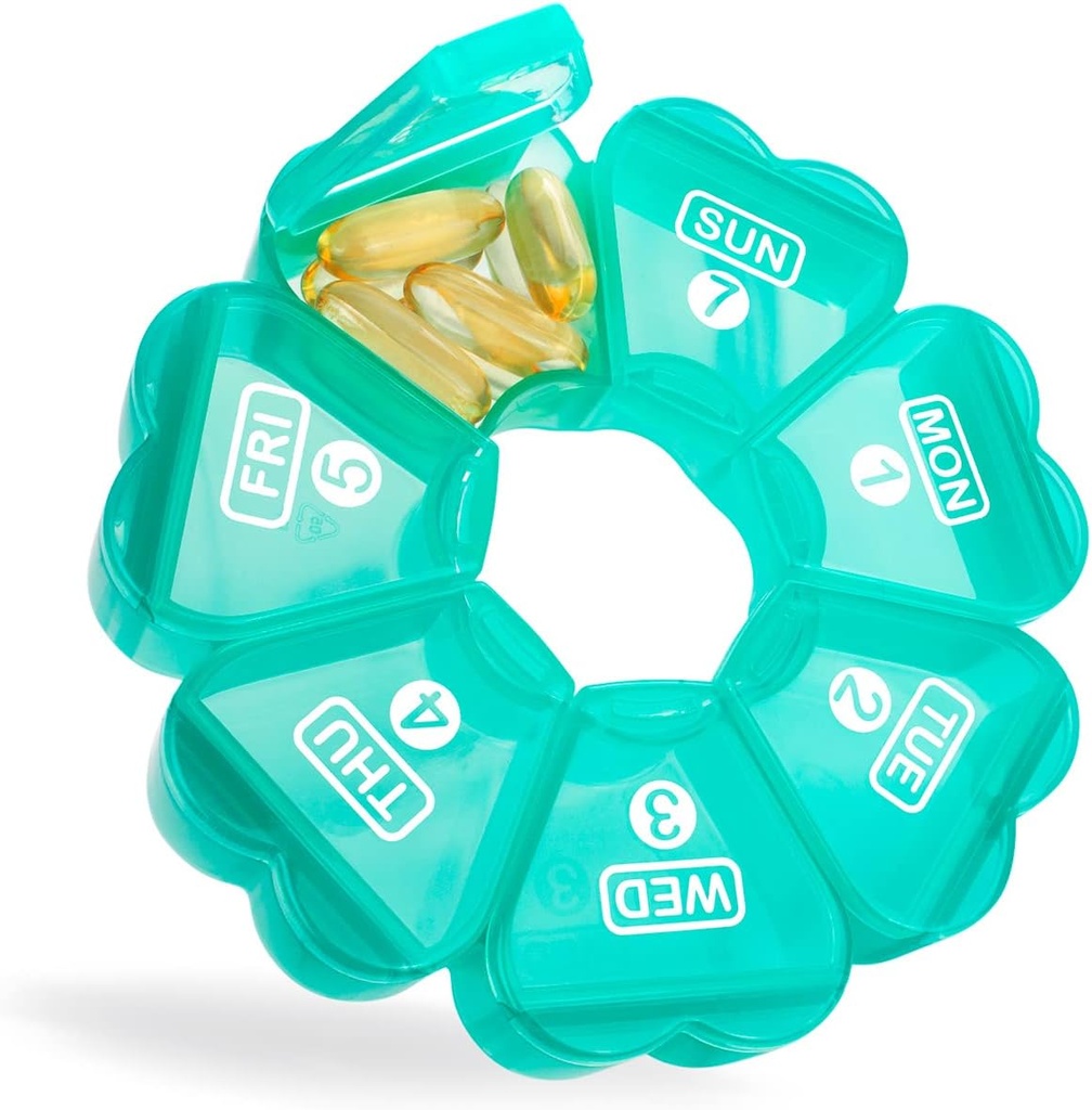 Büyük Pill Organizer 7 Gün, Remtise Portable Daily Pill Cases Medicine Organizer, Haftalık Pill Box for Pills /Vitamin/Fish Oil /Supplements and Drug (Green)