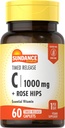 Sundance Vitamin C 1000 mg with Rose Hips | 60 Kaplamalar | Zamanlı Yayın | Vegetarian, Non-GMO, and Gluten Free Supplement Supplement Supplement