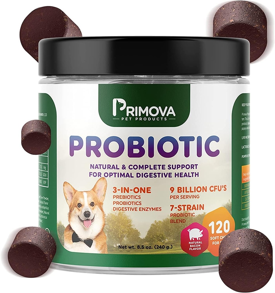 Probiotic Dog Chews for Dog Digestive Enzymes - Dog Diarrhea & Natural Allergy Relief - Puppy Probiotic Chews - Dog Allergy Chews - Pack of 120 Chews