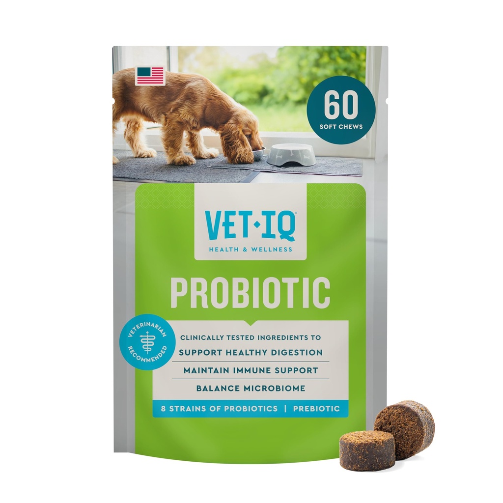 VetIQ Probiyotik Supplement for Dogs, Digestive Support for Dogs, Nourishes Gut Bakteri ve Destekler Bowel Function, Hickory Smoke Flavor, Made in the USA, 60 Count