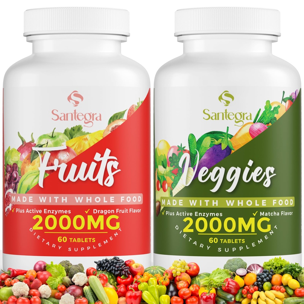 2000 MG Fruit and Veggies Supplement, 35+ Φρούτα και Λαχανικά για Καθημερινή Ζωτικότητα, 100% Ολόκληρα Τρόφιμα Superfoods, Αντιοξειδωτικό, Digestive, Καθαριότητα, Ενέργεια & Ανοσοποιητική Υποστήριξη, Χωρίς Ζάχαρη, Vegan, 120 Tablets