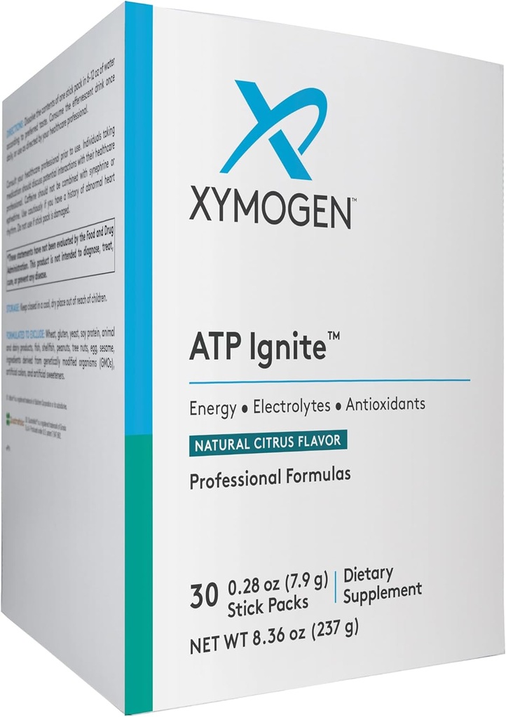 XYMOGEN ATP Ignite Revitaling Energy Drink Toz - Elektrolyte Replasman + ATP Biosynthesis ile Antioksis, Aminos, Vitaminler, Elektrolytes + 95 mg Caffeine (30 Citrus Stick Packs)