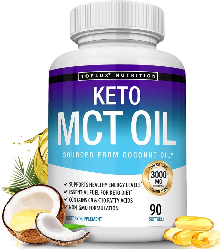 Bulkx Keto MCT Oil Capsules - 3000 mg Doğal Saf Piramit Yağı Üretme Pills, Enerji Kaynağı, Erkekler Kadınlar için Kolay, 90 Softgels, Supplement