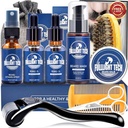 Beard Care Kit for Men-Nourish Soften Grooming Patchy Beard W/Vitamin Spray,Mustache Oil,Balm, Wash,Boar Bristle Brush,Wooden Comb,Scissors,Valentines Fathers Gifts for Men Dad Him Husband Boyfriend