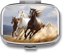 Horses Running Art Pill Box 2 Compartment Portable Pill Case Daily Square Pill Organizer for Pocket Purse Daily Medicine Container to Hold Vitamins Fish Oil Travel Gifts
