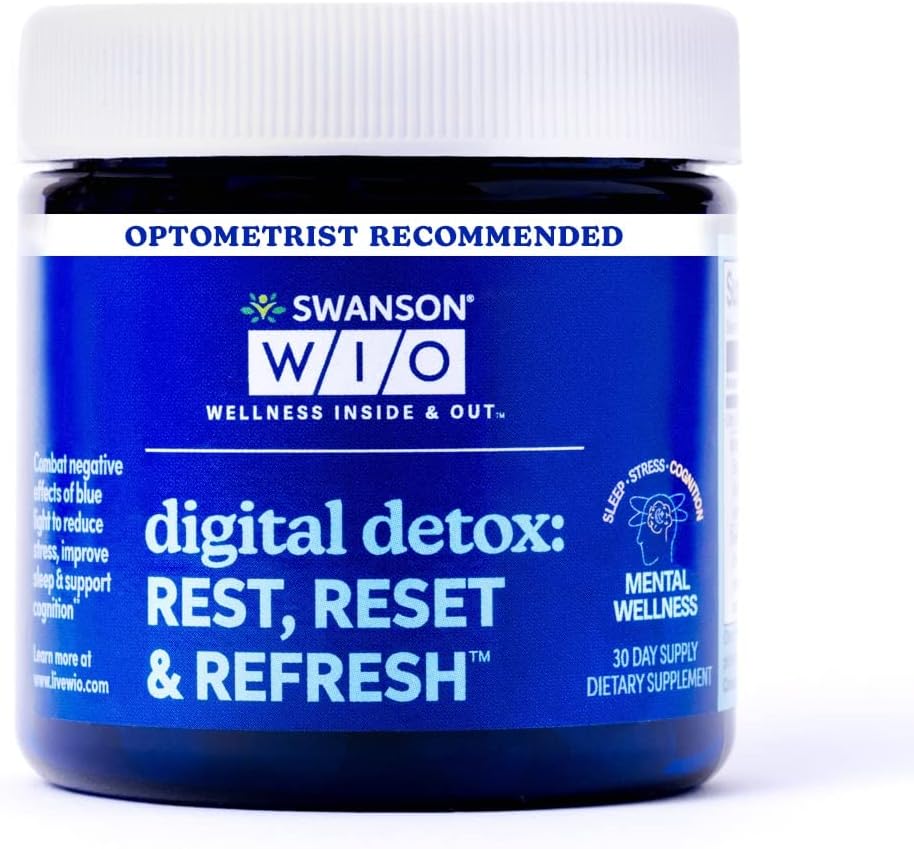 Swanson WIO Digital Detox: Αναπαύσου, Αναζωογόνησε & Αναζωογόνησε τον ύπνο Καλύτερα, Γαλάζια Φωτεινή Άμυνα, Ευεξία, Λιγότερο Άγχος, Λουτεΐνη, Ζεαξανθίνη, Lutemax - 4 oz Μπουκάλι με 30 Softgels (30-Day Supply)