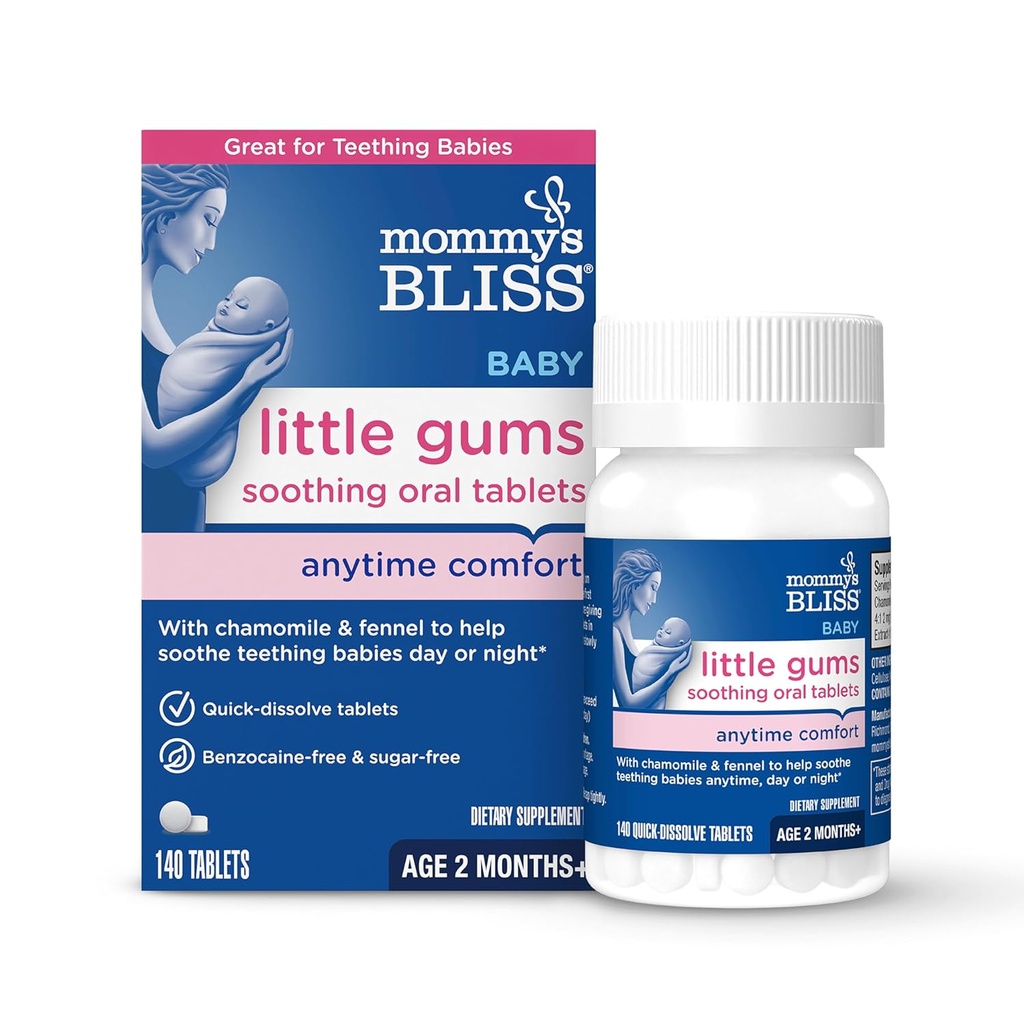 Anne'nin Bliss Little Gums Soothing Oral Tabletleri, Büyük Diş Bebekleri, Benzokak-Free & Sugar-Free, 2 Ay+, 1 Şişe (140 Tablet)