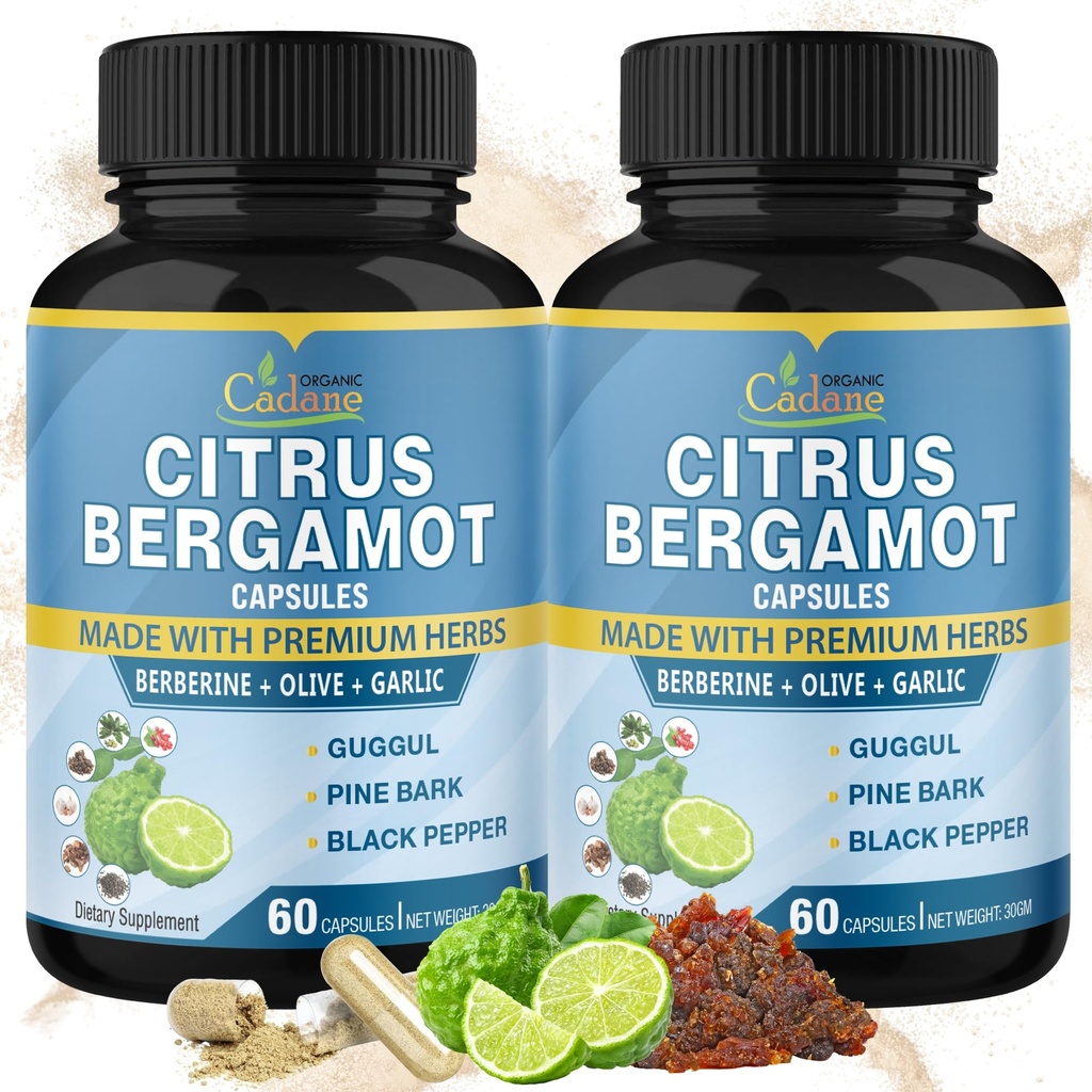 Cadane 2 Packs Citrus Bergamot Extract Capsules with Berberine, Olive, Guggul, Pine, Pine Bark, Black Pepper | 4 Ay Supply