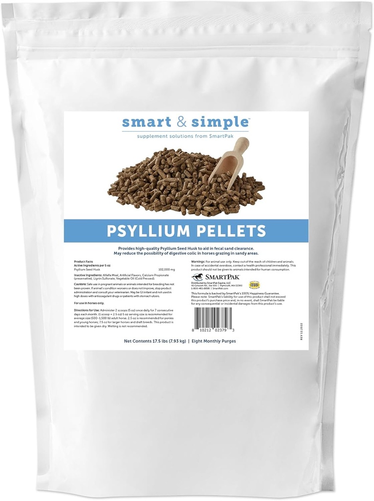Atlar için Akıllı ve Basit Psikiyatrikler | Equine Digestive Wellness Desteği için Psyllium Husk Fiber Supplement | Apple- Banana Flavored | 8 Aylık Purges | 17.5 lb Bag Bag