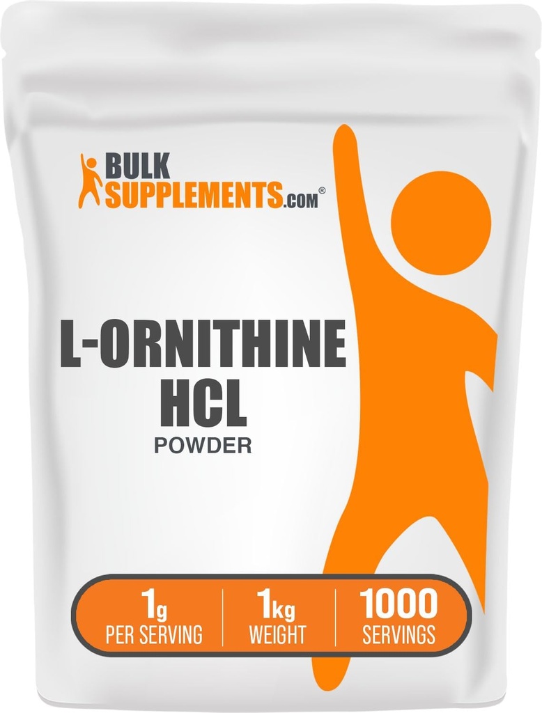BulkSupplements.com L-Ορνιθίνη HCl σε σκόνη - Συμπλήρωμα ορνιθίνης, Amino Acids συμπλήρωμα - Χωρίς γλουτένη, 1g ανά σερβίς, 1kg (2,2 lbs) (Συσκευασία 1)