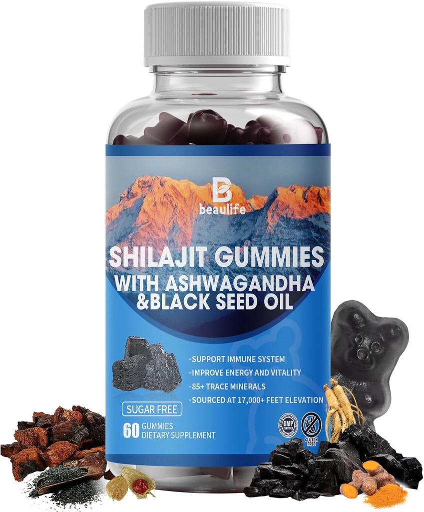 Shilajit Gummies, Shilajit, Wear, 85+ Trace Minerals, Fulvic Acid, Phytonutrients, C, D, B12, Ashwagandha, Chaga Mushroom, Turmeric, for Energy, Immune Support
