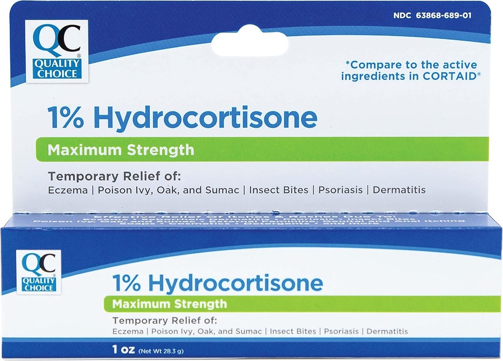 Quality Choice 1% Hydrocortisone Cream Μέγιστη Δύναμη 1 Oz (Σε σύγκριση με CORTAID Max Strength) (Συσκευασία του 1)