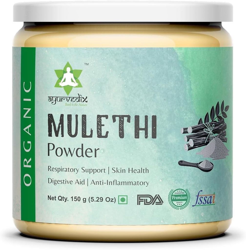 Βιολογική σκόνη ρίζας Licorice Mulethi σε σκόνη, συμπλήρωμα βοτάνων για την υποστήριξη Υγιεινή επένδυση στο στομάχι και Digestive Tract - μη ΓΤΟ, γλουτένη χωρίς γλουτένη Glycyrrhiza Glabra - 150gm/ 5.29oz