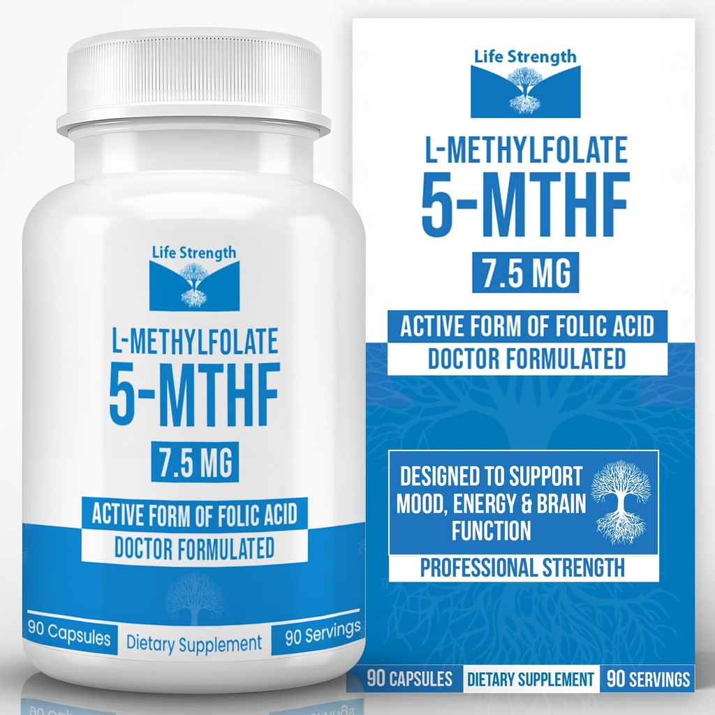 L-Methylfolate 7.5 MG, Optimized & Highly Bioaktif Metrik, Mood için 5MTHF Supplement ve Immune Support, Natural Diyet Supplement for Energy, Non-GMO & Gluten-Free, 90 Capsules