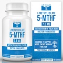 L-Methylfolate 7.5 MG, Optimized & Highly Bioaktif Metrik, Mood için 5MTHF Supplement ve Immune Support, Natural Diyet Supplement for Energy, Non-GMO & Gluten-Free, 90 Capsules