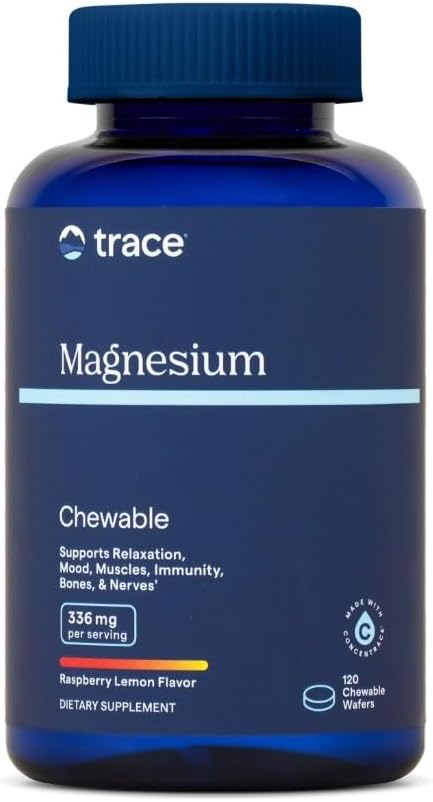 Trace Minerals | Magnezyum Chewable Supplement for Yetişkinler and Kids | Magnezyum Glycinate and Citrate | Sugar Free | Raspberry Lemon | 120 ct, 30 Hizmet