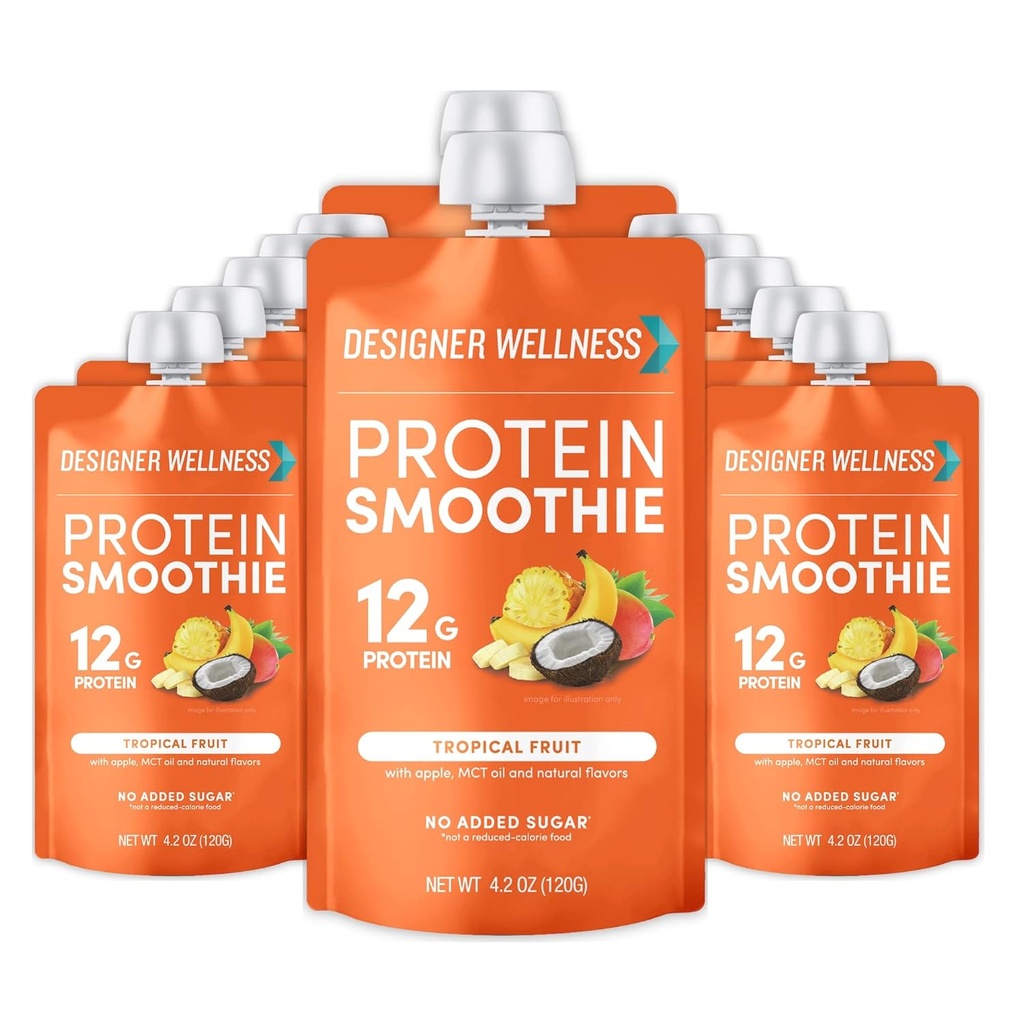 Σχεδιαστής Wellness Protein Smoothie, Αληθινά Φρούτα, Πρωτεΐνη 12g, Χαμηλή Καρβίδα, Μηδενική Προστιθέμενη Ζάχαρη, Χωρίς Γλουτένη, Χωρίς ΓΤΟ, Χωρίς Τεχνητά Χρώματα ή Γεύσεις, Τροπικά, 12 Μέτρα
