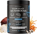 Flow Mushroom Kompleks with Super Foods, Vitamins and Minerals | Cordyceps, Lions Mane and Reishi Extract | Shilajit, Ashwagandha, Astaxanthin, D3 + K2, Lreonate