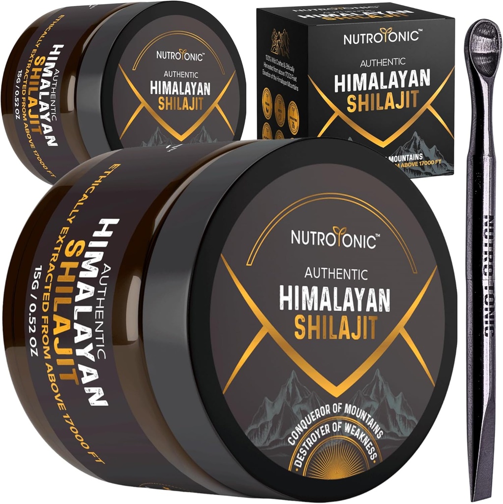 NutroTonic® Authentic Himalayan Shilajitwear for Men & Women - Gold Grade 86% Fulvic Acid - Wild Crafted +17000 FT - 40x Nano Filtreli & Sun - 3rd Parti Lab Test Edildi - 15g Jar (Pack of 2)