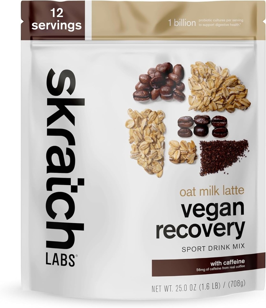 Skratch Labs Recovery Mix - Oat Milk Latte - Post Workout Toz - Komple Plant Protein ve Probiyotikler - Kahveden Caffeine - 12 Hizmet - Gluten Free, Kosher, Non-GMOMO