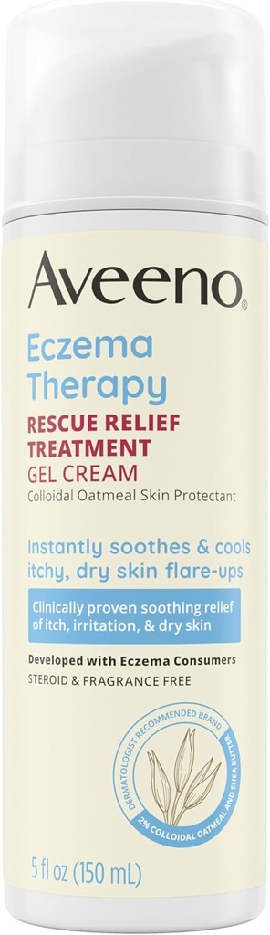 Aveeno Eczema Terapi kurtarma Relief Treatment Gel Cream with Colloidal Oatmeal Skin Korumalı, Anında Soothes & Cools Itchy Kuru Skin Flare-Ups, Steroid & Fragrance Free, 5.0 fl. oz