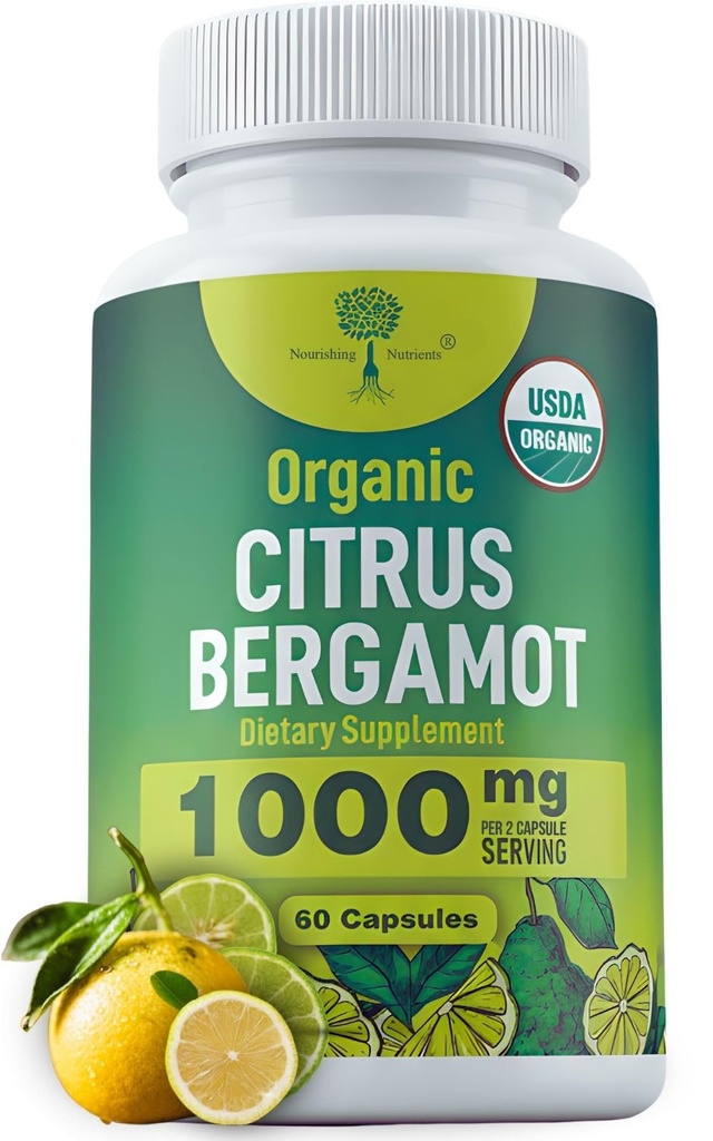 Organik Citrus Bergamot Supplement - Sadece USDA, Cardiologist 200+ Bilimsel Çalışmalar ile formüle edildi -1000 mg - Patentli Tür, Kalp, Cholesterol, & Lipid - İtalyan Bergamot High Polyols 60caps