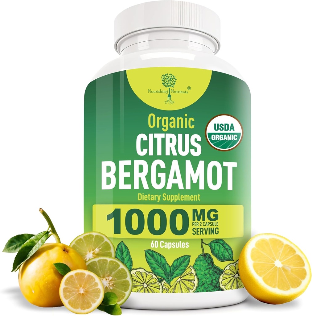 Organik Citrus Bergamot Supplement - Sadece USDA, Cardiologist 200+ Bilimsel Çalışmalar ile formüle edildi -1000 mg - Patentli Tür, Kalp, Cholesterol, & Lipid - İtalyan Bergamot High Polyols 60caps