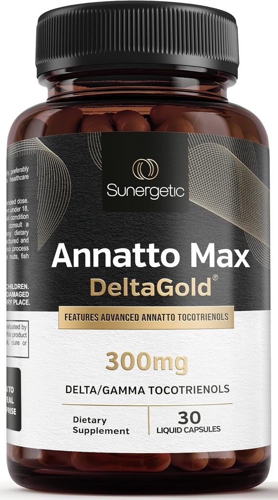 Συμπλήρωμα τοκοτριενόλης Sunergetic Premium Annatto – με DeltaGold – Τοκοτριενόλες Βιταμίνη Ε 300 mg – Υποστηρίζει το ήπαρ, το ανοσοποιητικό και την καρδιά - Delta + Gamma Tocotrienols (30 Υγρά Καψάκια)